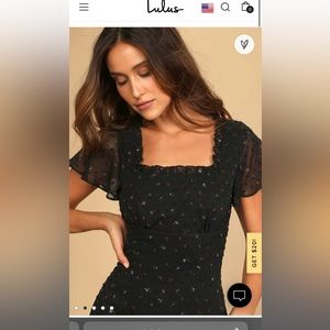 LuLus | So Kiss Me Black Floral Print Swiss Dot Maxi Dress | NWT | XL